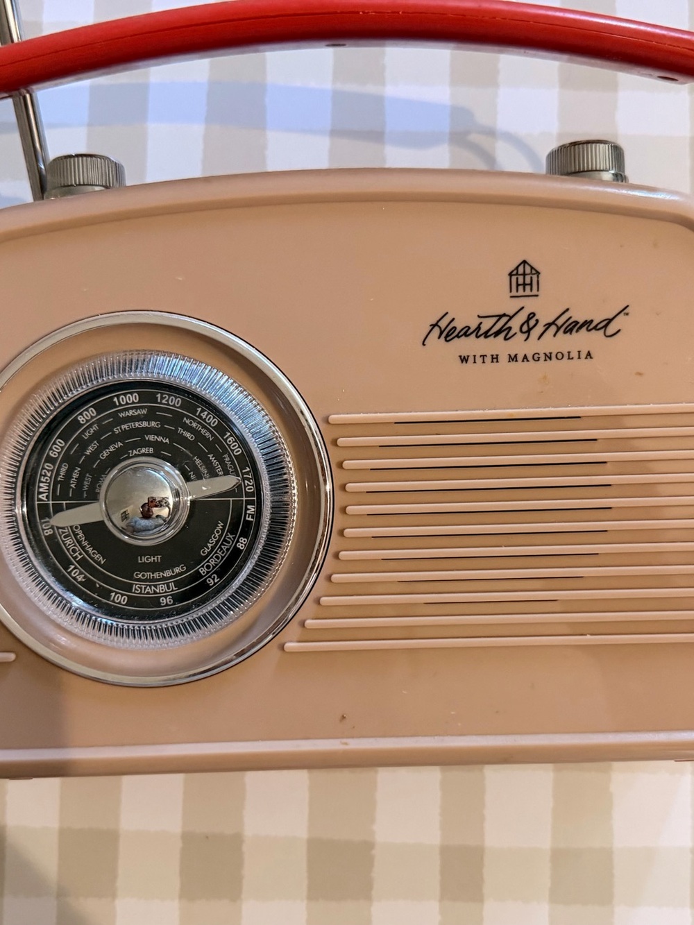 Hearth & Hand Pink Retro Portable Radio with Red Handle